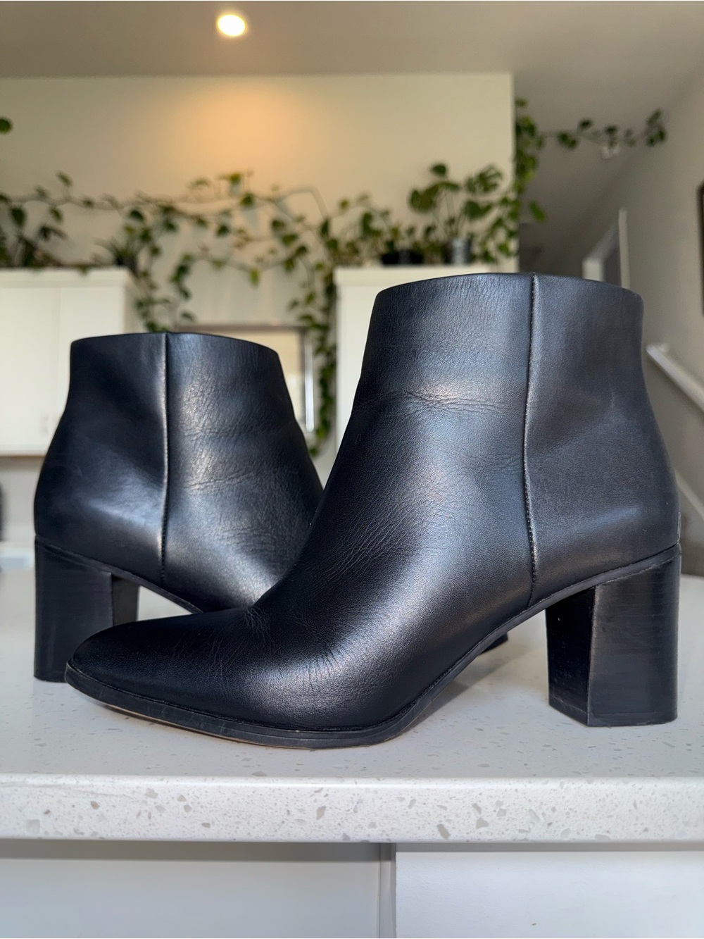 Franco Sarto Black Leather Ankle Booties with Block Heel